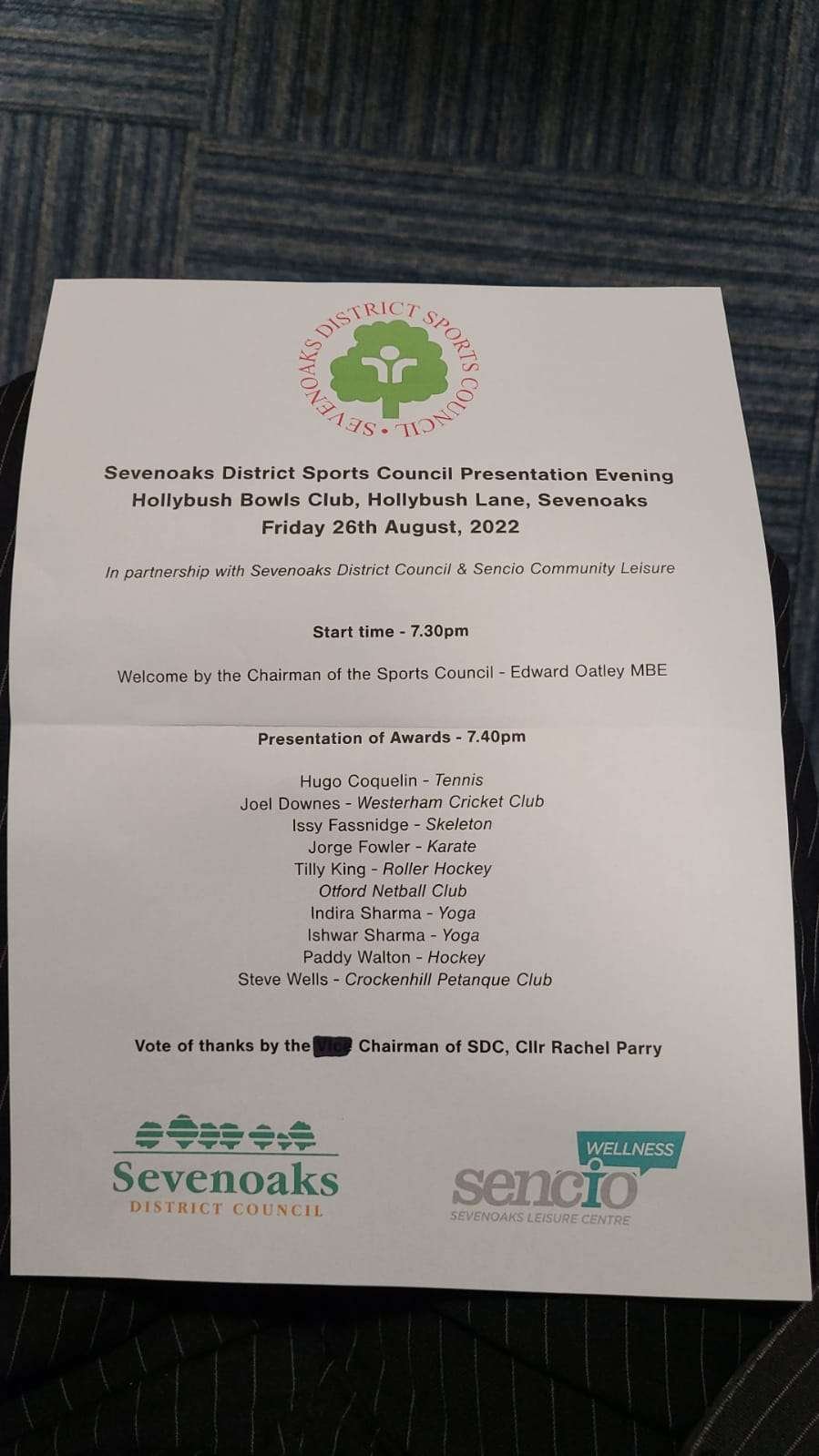 Sevenoaks District Sport council Presentation Evening.
